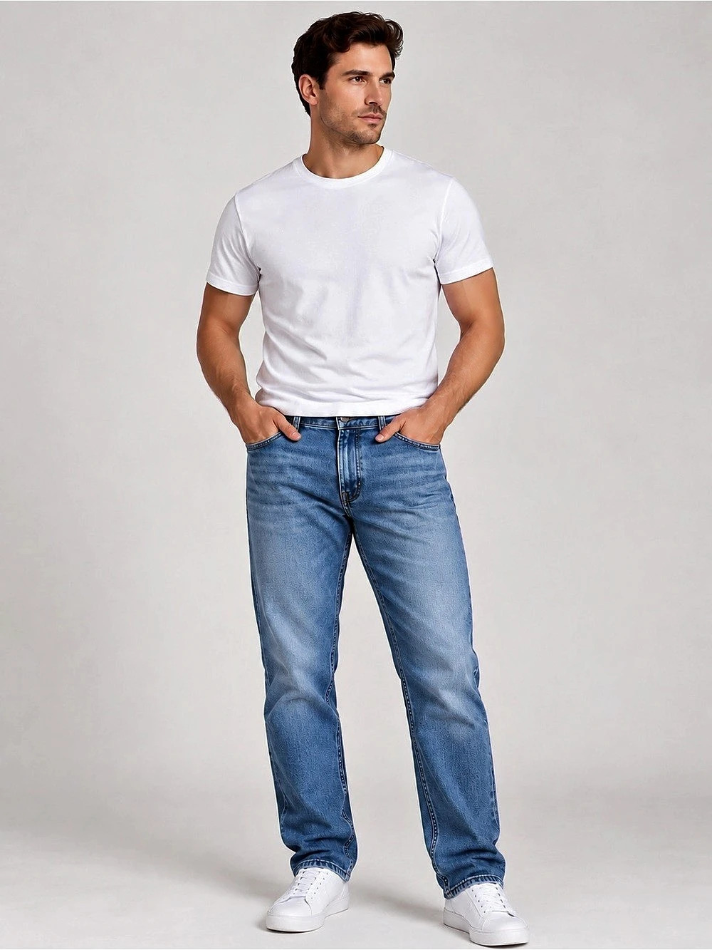 EXPRESS 365 Comfort Stretch Y2K Classic Straight Leg Distressed Indigo 32x30